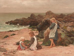 Kinder an einem felsigen Strand von Thomas Wilson
