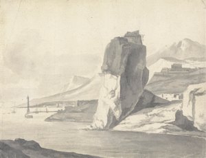 Eine Küstenszene (Italienisch) mit Wellenbrecher, hohen Klippen und einer Festung
