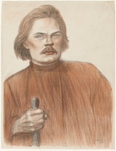 Frontalporträt von der Taille aufwärts von Maxime Gorki von Théophile Alexandre Pierre Steinlen