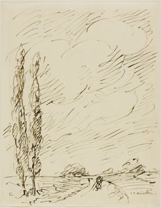 Landstreicher auf einer Straße mit zwei Pappeln von Théophile Alexandre Pierre Steinlen