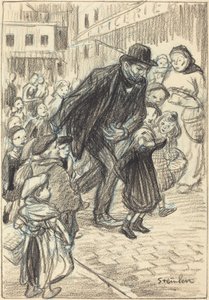 Ein Mann auf einer Stadtstraße, umgeben von Kindern (Un Père) von Théophile Alexandre Steinlen