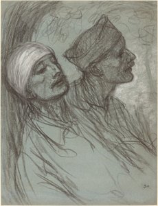 Ein verwundeter Soldat und sein Kamerad von Théophile Alexandre Steinlen