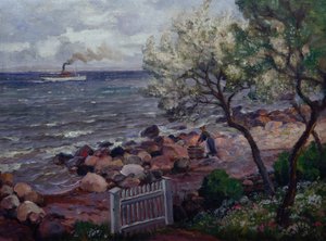 Sommerlandschaft mit Gartentor und Frau von Thorolf Holmboe