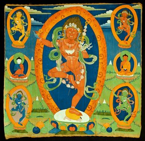 Thangka-Malerei, die die Dakini Vajravarahi (Do rje pag mo) darstellt, tibetisch, 19. Jahrhundert von Tibetan School