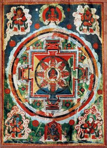 Tibetisches Mandala, bekannt als die Vier Himmlischen Könige von Tibetan School
