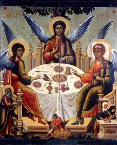 Die Gastfreundschaft Abrahams, Die Dreifaltigkeit des Alten Testaments, 1700 von Tichon Filatyev