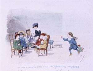 Kinderspiele: Die Schule - Zeichnung von Lobrichon, Ed. von Phosphatine Falières, ca. 1920