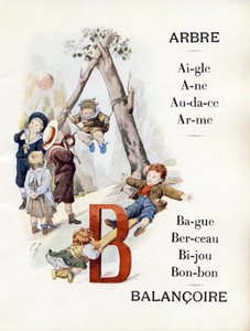Buchstaben A und B, die Kinder darstellen, die Schaukel spielen, Ende des 19. Jahrhunderts (Chromolithographie) von Timoleon Marie Lobrichon