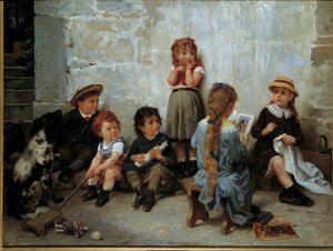 Der spannende Abschnitt. Kinder, die einem Buch zuhören