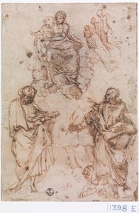 Madonna und Kind auf Wolken mit Heiligen oder Aposteln von Titian (c.1488 1576)