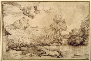 Landschaft: ein reiterloses Pferd verfolgt von einer Schlange von Titian (c.1488 1576)