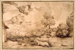 Landschaft: Ein reiterloses Pferd wird von einer Schlange verfolgt von Titian (c.1488 1576)