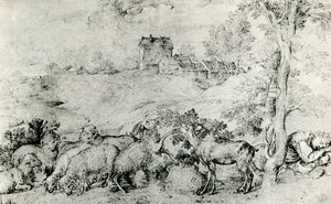 Landschaft mit Schafherde von Tiziano Vecelli