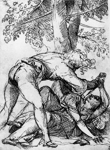 Skizze für den eifersüchtigen Ehemann in der Scuola Del Santo, um 1510, 1937