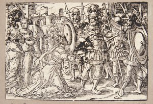 Sofonisba kniet und fleht Masinissa an von Tobias Stimmer