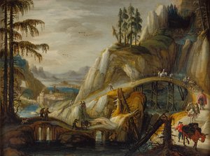 Reisende in einer alpinen Landschaft von Tobias Verhaecht