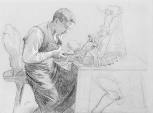 Studie eines Jungen, der ein Kruzifix schnitzt, ca. 1908