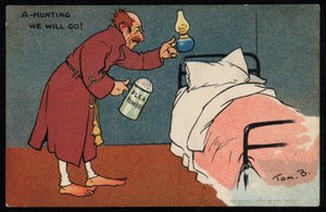 Mann jagt Flöhe in seinem Bett von Tom Browne