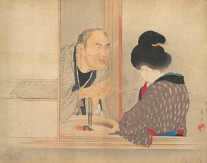 Eine schimpfende Ochiyo, Illustration aus dem Bugei Kurabu Literaturclub