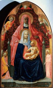 Madonna mit Kind, Heilige Anna und fünf Engel. Tempera auf Holz von Masaccio (Tommaso di ser Giovanni di Mone Cassai) (1401-1428) 1424-1425. Florenz, Galleria degli Uffizi