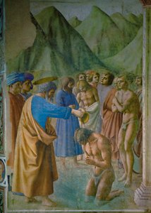 Der heilige Petrus tauft einen Neophyten von Tommaso Masaccio