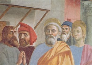 St. Peter heilt mit seinem Schatten: Detail von St. Peter, ca. 1427 Fresko von Tommaso Masaccio