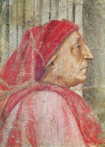 Die Heilige Dreifaltigkeit, Detail des Kopfes des männlichen Stifters, 1427-28 (Detail) von Tommaso Masaccio