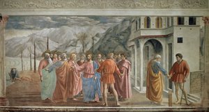 Tributgeld - Le paiment du tribut (Il tributo) - Fresko von Tommaso di ser Giovanni di Mone Cassai genannt Masaccio (1401-1428)