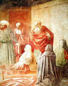Detail von Tabitha, aus der Auferweckung der Tabitha, ca. 1427 von Tommaso Masolino da Panicale