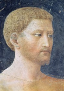Die Versuchung von Adam und Eva Detail des Kopfes von Adam, ca. 1427 Fresko
