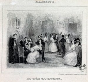 Ein Künstlerabend: Ball und Kartenspiele während eines bürgerlichen Abends von Tony Johannot
