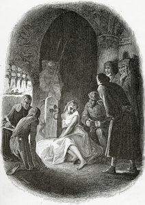 Die Vernehmung von Esmeralda - Illustration aus Notre Dame de Paris, 19. Jahrhundert von Tony Johannot