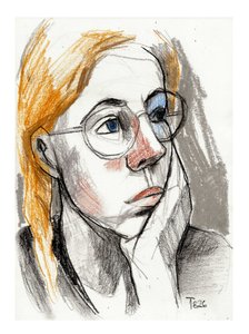 Nachdenkliche Frau mit Brille