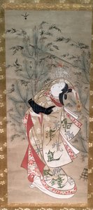 Mädchen spielt Federball von Torii Kiyomasu II