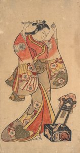 Porträt von Sanjo Kantaro in der weiblichen Rolle der Yaoya Oshichi im Stück Fuji no ..., ca. 1730-40