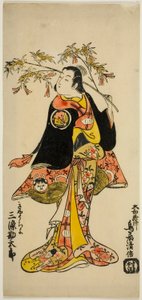 Der Schauspieler Sanjo Kantaro II als Verrückte im Stück "Kabuto Goban Tadanobu," aufgeführt im Nakamura Theater im elften Monat, 1728 (?)