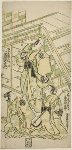 Die Schauspieler Ichimura Uzaemon VIII als Onio Shinzaemon und Onoe Kikugoro I als Kurtisane Usugumo im Stück "Nanakusa Wakayagi Soga," aufgeführt im Ichimura Theater im ersten Monat, 1744