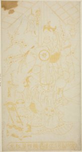 Die Schauspieler Tamazawa Saijiro I als Page Umezaburo und Segawa Kikunojo I als Oroku im Stück „Sazareishi Suehiro Genji“, aufgeführt im Nakamura-Theater im ersten Monat, 1744
