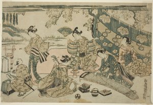 Ein Picknick unter Kirschbäumen von Torii Kiyomitsu I