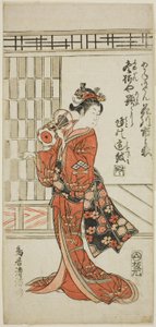 Der Schauspieler Hanagawa Ichinojo als Akane Gozen im Stück "Okunizome Shusse Butai," aufgeführt im Ichimura Theater im elften Monat, 1759 von Torii Kiyomitsu I