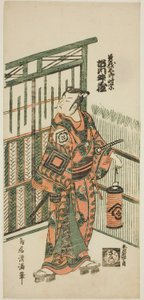 Der Schauspieler Ichikawa Masuzo I als Soga no Goro im Stück "Tokitsukaze Irifune Soga," aufgeführt im Nakamura-Theater im ersten Monat, 1758 von Torii Kiyomitsu I