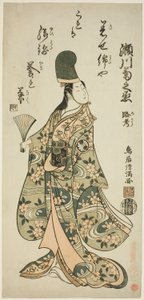 Der Schauspieler Segawa Kikunojo II als Shirabyoshi Renri im Stück "Imayo Dojoji" aufgeführt im Ichimura Theater im elften Monat, 1756 von Torii Kiyomitsu I