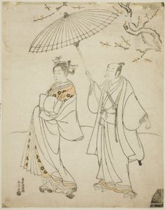 Die Schauspieler Ichikawa Komazo I (L) und Nakamura Matsue I (R) von Torii Kiyomitsu I