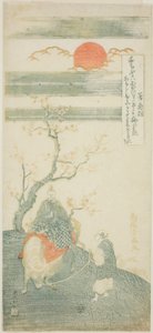 Der Dichter Sugawara no Michizane reitet auf einem Ochsen von Torii Kiyomitsu I