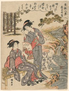 Ein Fächer, der einen verstreuten Sturm andeutet (Sensu no seiran) aus der Serie "Acht Szenen des Salons (Zashiki hakkei)" von Torii Kiyonaga