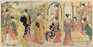 Eine moderne Version von Ushiwakamaru, die Prinzessin Joruri serenadiert von Torii Kiyonaga