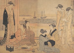 Eine Gruppe von Feiernden in einem Teehaus in Shinagawa, ca. 1783 von Torii Kiyonaga