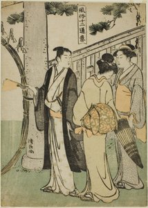 Ein Besuch eines Schreins, aus der Serie Zwölf Szenen der Volksbräuche (Fuzoku juni tsui) von Torii Kiyonaga