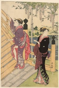Bewunderung der Glyzinien am Kameido-Schrein von Torii Kiyonaga