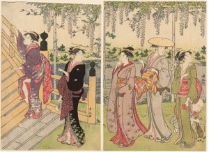 Bewunderung der Glyzinien am Kameido-Schrein von Torii Kiyonaga
